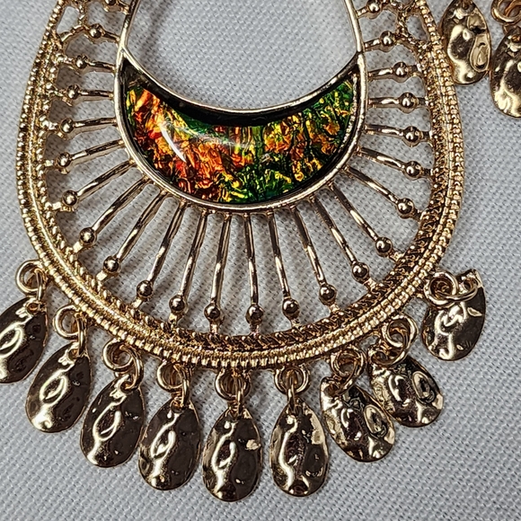 Gold Boho Ethnic Oval Hoop Earrings New - Picture 4 of 7